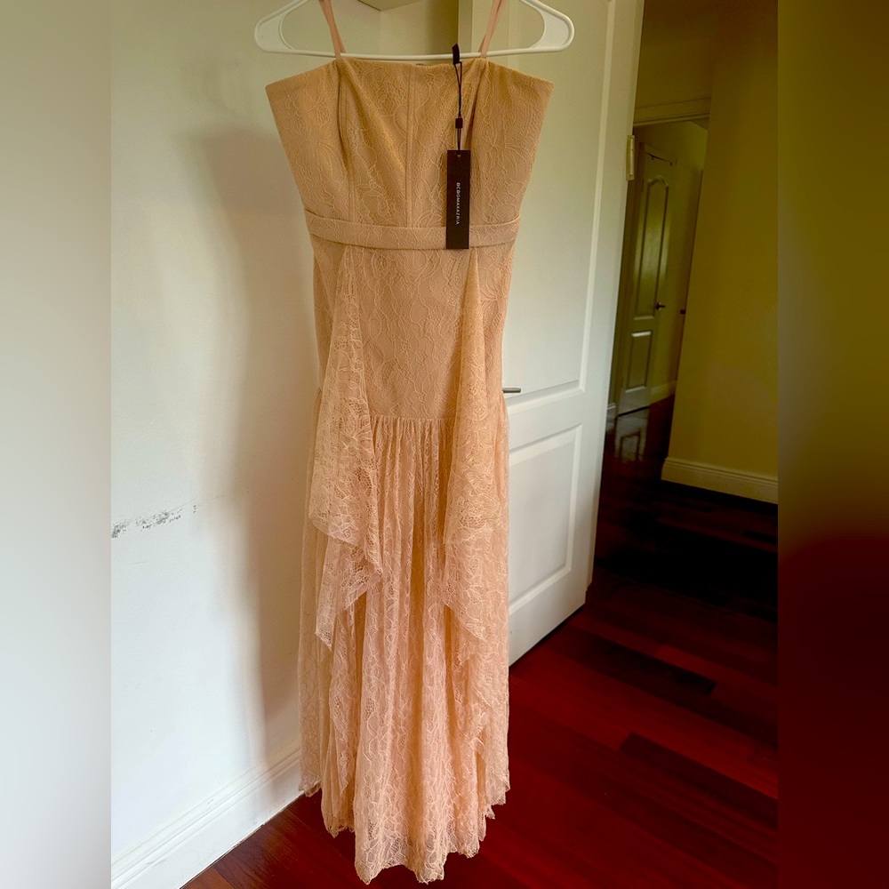 BCBG Max Azria Celeste Women's Lace Ruffled Strapless A-Line Gown
